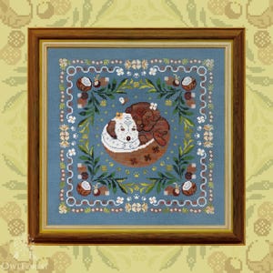 Noix de coco Chiots de Owl Forest Broderie 2025 Motif imprimé point de croix compté Jeu de fils OwlForest teints à la main DMC 32 ct.