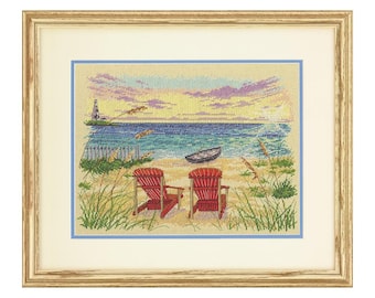 Kit Punto Croce Dimensioni 'Natale Sulla Spiaggia' – Tela Aida 18 Count, Fili Pre-ordinati, Misure 17.8 X 12.7 Cm