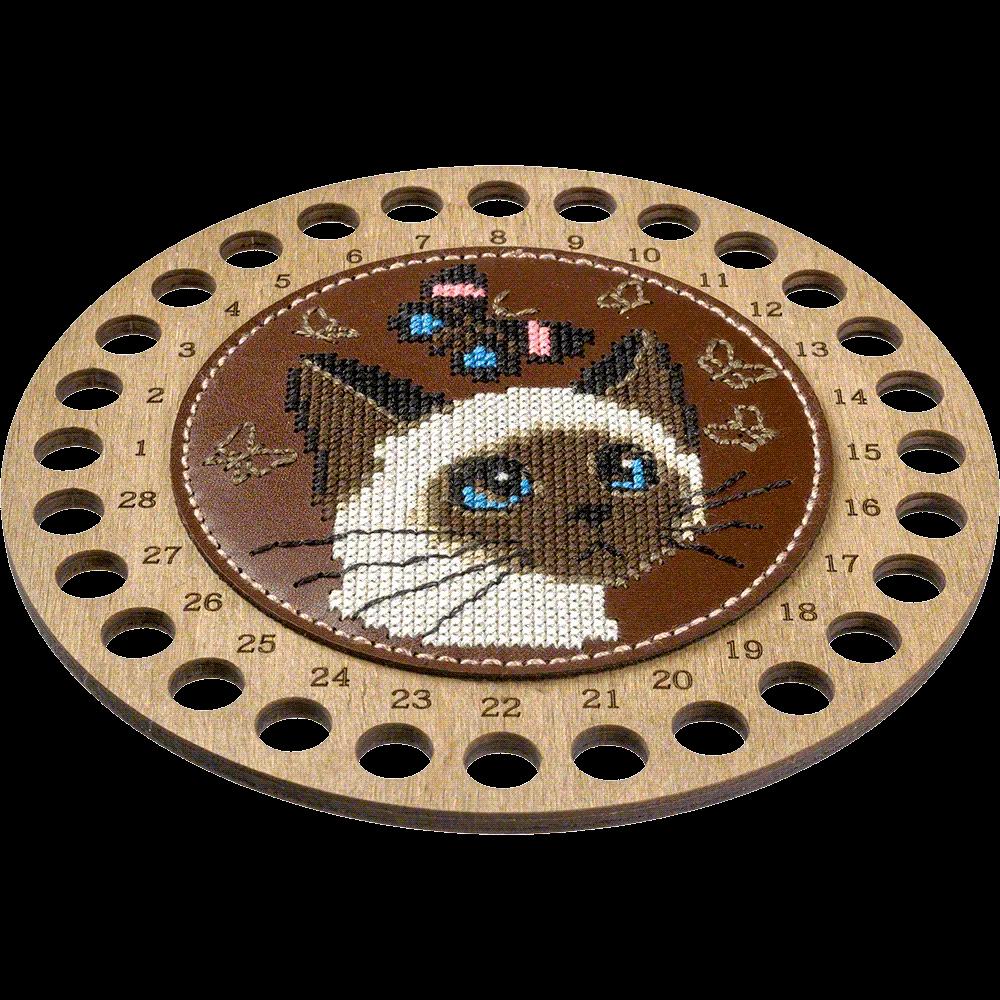 Siam Kitten Thread Organizer Needlecraft Kit on Leather - Wooden ...