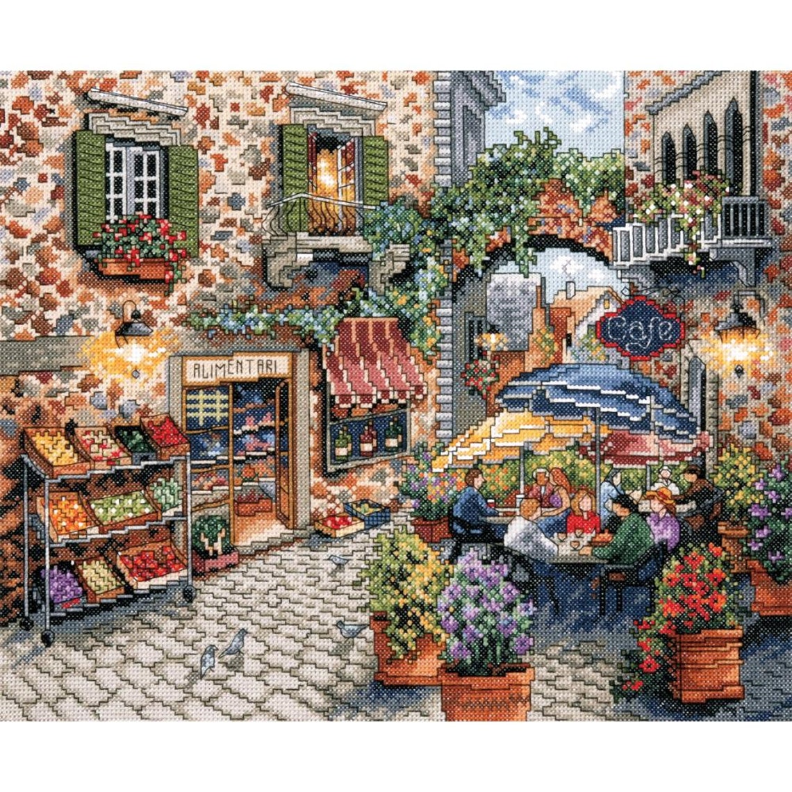 Sidewalk Cafe by Design Works designer Nicky Boehme Counted Cross Stitch Picture Kit image 1