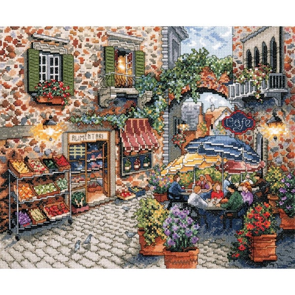 Sidewalk Cafe by Design Works designer Nicky Boehme Counted Cross Stitch Picture Kit