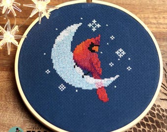 Ice Moon Cardinal by Fine Frog Stitching Small Printed Cross Stitch pattern