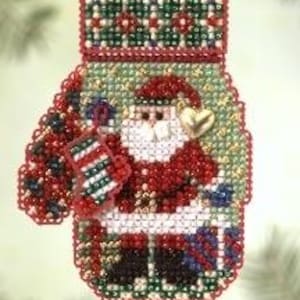 Santa's Night von Mill Hill 2005 Mitten Ornaments Collection Charmed Ornament Kits Perlen Weihnachtsschmuck Kit mit Charm