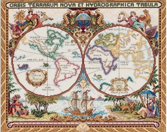 Olde World Map by Janlynn Platinum Collection Counted Cross Stitch Kit 