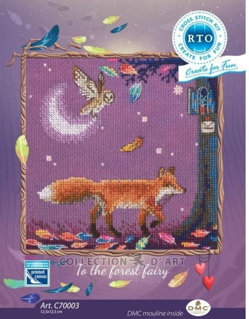 Puede incluir: Kit de punto de cruz con un zorro caminando por un bosque con un b&uacute;ho volando por encima. El kit incluye un lienzo impreso, hilo de moulin&eacute; DMC e instrucciones. El t&iacute;tulo del kit es "To the forest fairy".