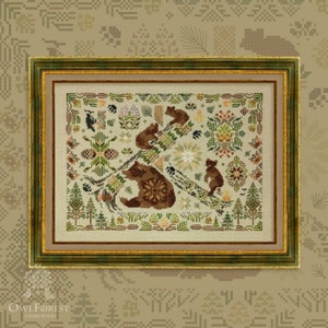 Bear Forest by Owl Forest Embroidery. The Forest Samplers Series Cross stitch pattern 2022 Set of Hand-Dyed Threads DMC 28, 32, 36ct.