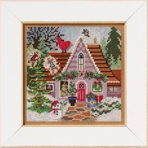 Festive Fairy Cottage by Mill Hill 2025 Winter Series Buttons and Bead Kit Holiday beaded cross stitch embroidery kit