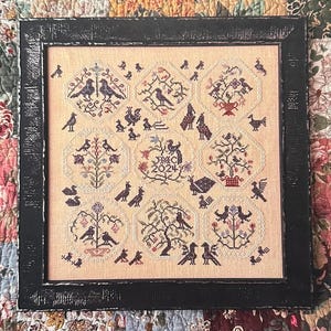 Birds of Quaker by Rosewood Manor Design 2024. Primitive cross stitch pattern, designer Karen Kluba