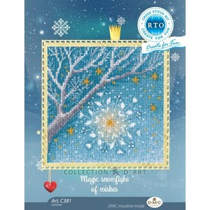 Pu&ograve; includere: Kit di punto croce con un fiocco di neve blu e bianco con un ramo di albero e stelle su uno sfondo blu. Il kit &egrave; intitolato "Fiocchi di neve magici dei desideri" e fa parte della serie "Collection d'Art". Il kit misura 12 cm per 12 cm.