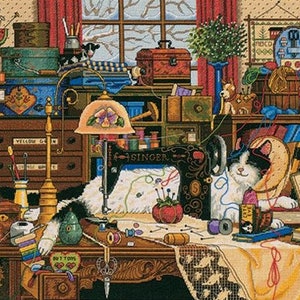 Maggie The Messmaker by Dimensions The Gold Collection Designer Charles Wysocki Cat counted Cross Stitch Kit