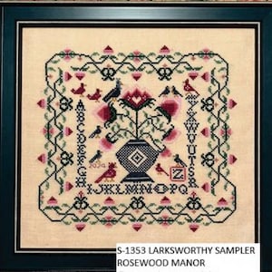 Larksworthy Sampler by Rosewood Manor Design 2024. Counted cross stitch pattern