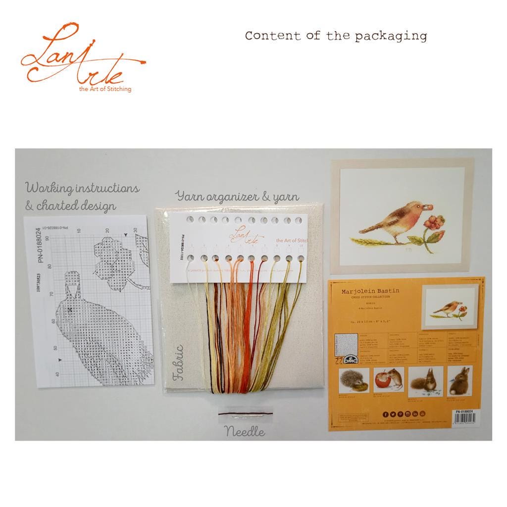 Kit Point De Croix Lanarte Robin - Modèle à Compter - Toile 27-28 Ct - Neuf Avec Fils Et Aiguille