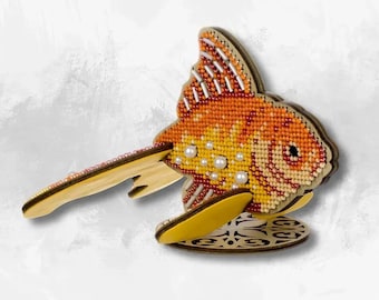 Goldfish by Wonderland Crafts Bead embroidery kit on wood