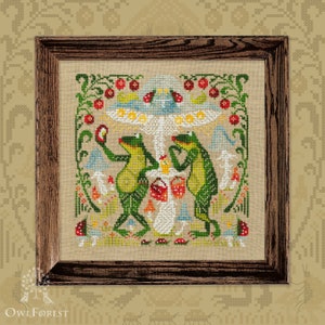 Amanita Bistro par Owl Forest Embroidery. Motif imprimé point de croix compté 2024 Jeu de fils teints à la main (DMC) 28, 32 ct. avec 2 brins