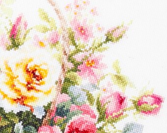 【完成品】クロスステッチ刺繍　バラのバスケット マジックニードルの「バラのバスケット」2025クロスステッチキット