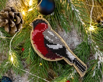 Bullfinch Christmas Tree by Wonderland Crafts Bead embroidery kit on wood Made in Ukraine