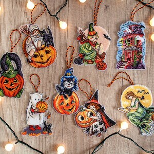 Halloween Toys Kit of 8 pieces by LETISTITCH Christmas Counted cross stitch kit on Plastic canvas