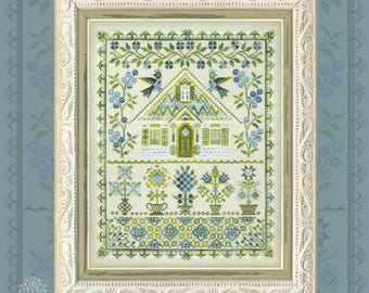 Blueberry House by Owl Forest Embroidery 2025 Printed counted cross stitch pattern, Set of Hand-Dyed Threads DMC 32.36 ct. with 2 strands
