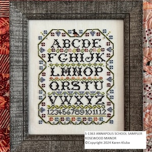 Annapolis School Sampler by Rosewood Manor Design Primitive cross stitch pattern Great for someone who wants to learn how to cross stitch!