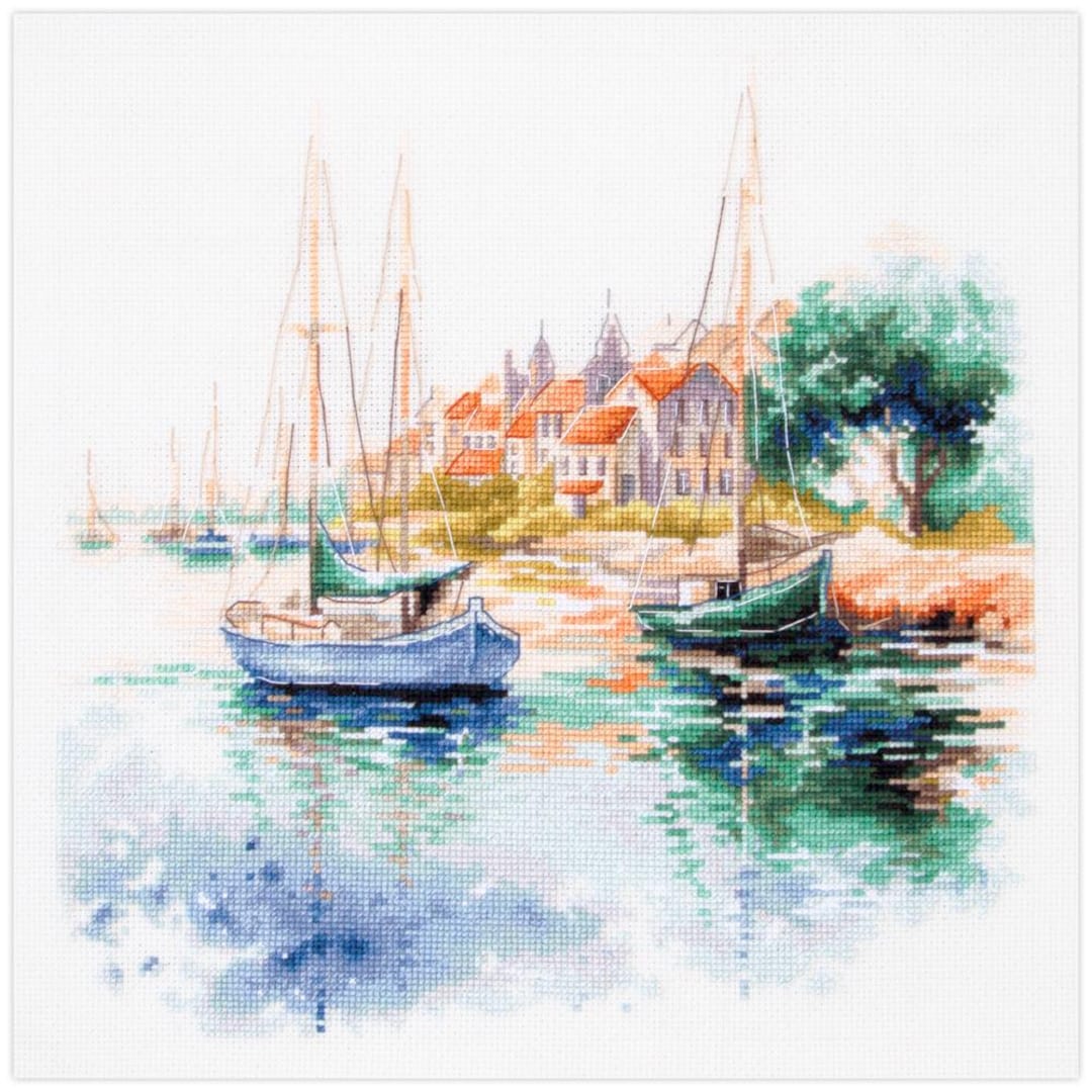 Kit Point De Croix Magic Needle 'The Quiet Harbor' - 26x26cm, Toile Aida 15-16ct, Niveau Moyen