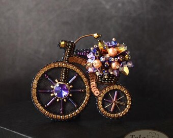 Vintage Bicycle by Tela Artis Bead Embroidery Kit for making accessory (brooch)
