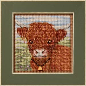 Highland Cow by Mill Hill 2025 Spring Series Buttons and Beads Beautiful Spring beaded cross stitch embroidery design