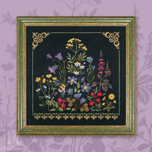 Bourdon graminées sauvages par Owl Forest Embroidery 2025 Motif imprimé point de croix compté, lot de fils teints à la main DMC 32, 36 carats. avec 2 cordes