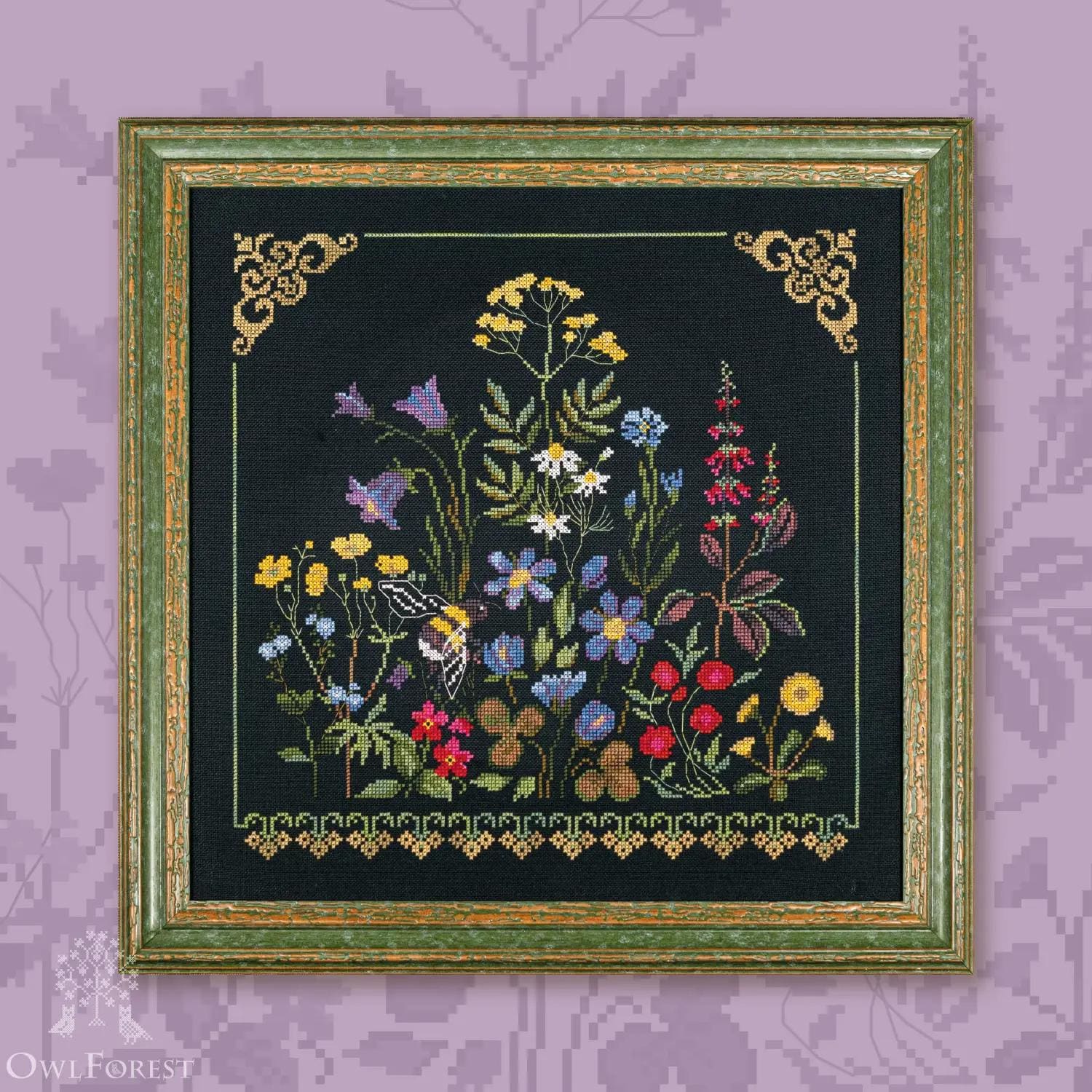 Wild Grasses Bumblebee by Owl Forest Embroidery 2025 Printed counted cross stitch pattern, Set of Ha