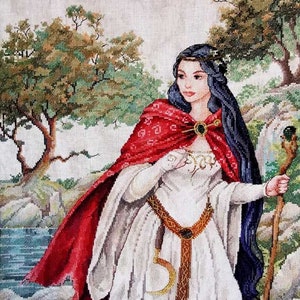 Viviane, La Dame du lac (Viviane, Dame du Lac) par la créatrice Nimuë Annaïck Chauvel Mini kit ou motif au point de croix compté