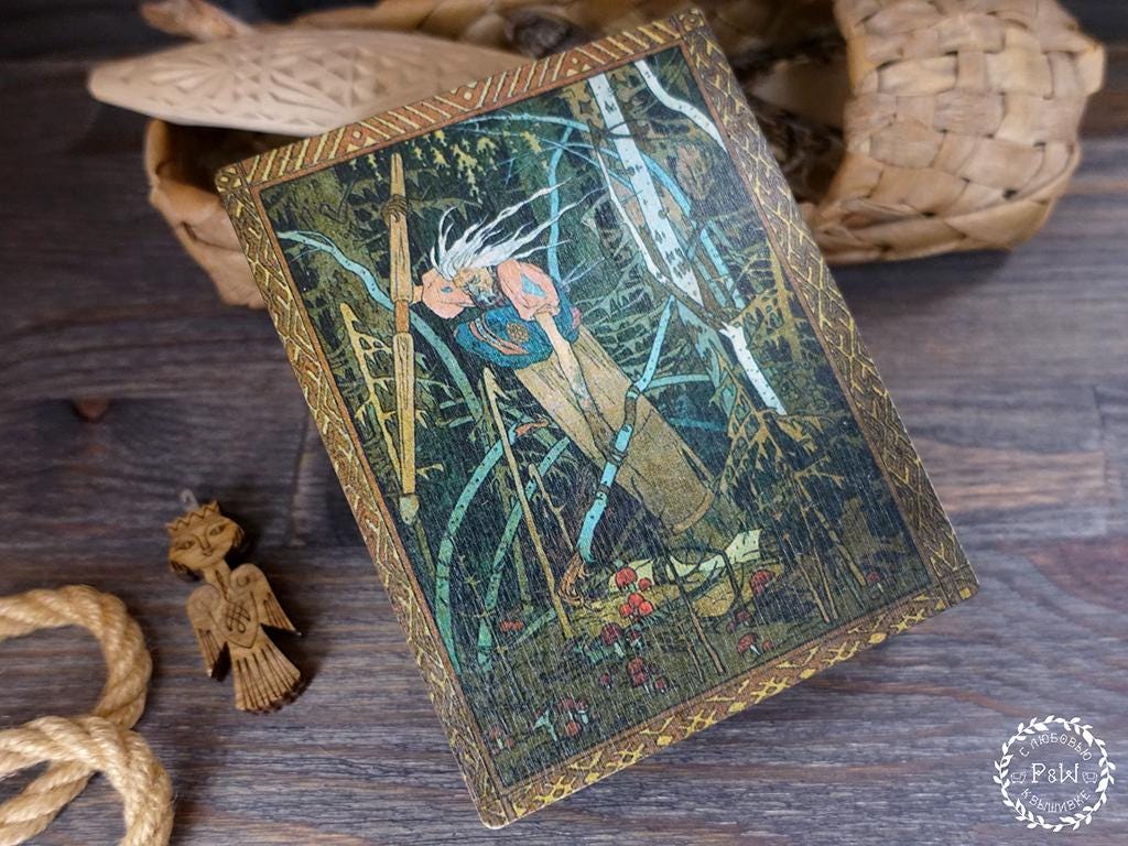 Baba Yaga from the Bilibin Fairy Tales Collection Magnetic Embroidery Box by Primitive and Wood (P&W) Designer embroidery accessories
