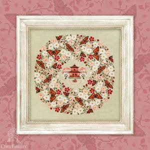 Blossom Season by Owl Forest Embroidery 2025 Motif imprimé au point de croix, jeu de fils teints à la main DMC 32, 36 carats. avec 2 brins
