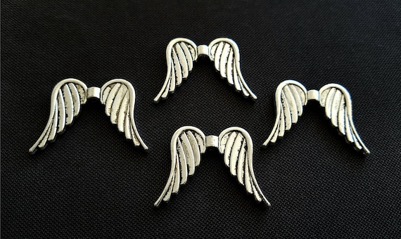 10 Flügel Perlen 44mm groß silber Metall XL Engelsflügel Schutzengel Perlenengel