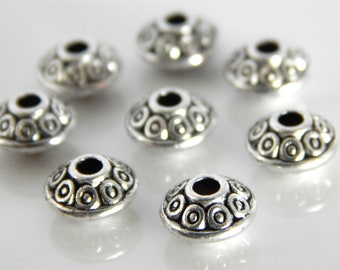 100 Spacer / Ufos / Rondelle silver antique 6 mm metal patterned 6.5 x 4 mm