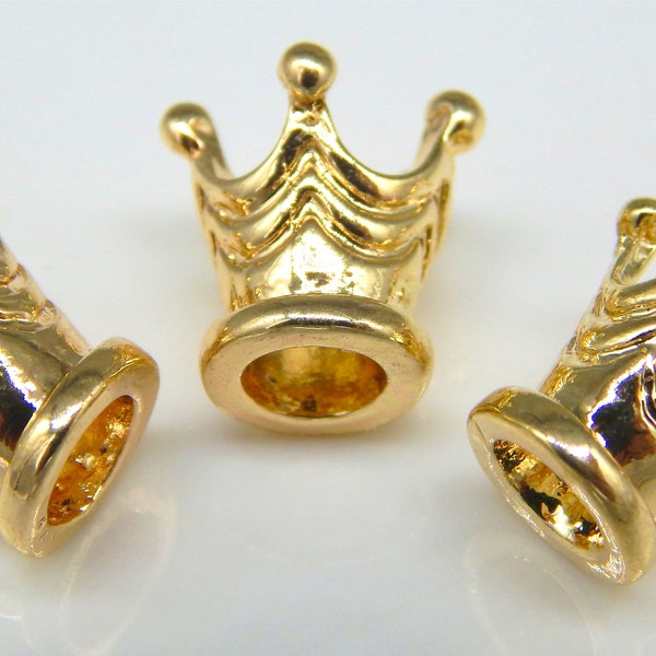 10 Perlenkappen KRONE Großlochperle gold hell 12mm auch zum Durchziehen von Bändern