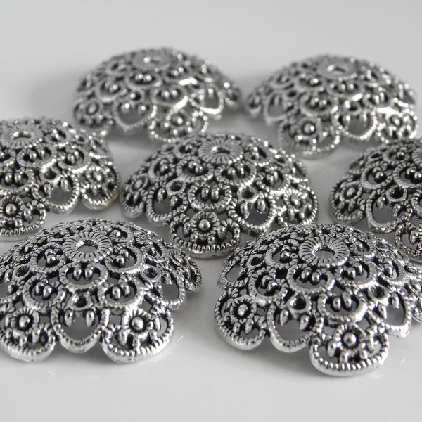 10 very large bead caps 31 mm XL metal antique silver openwork pattern 31 x 11 mm