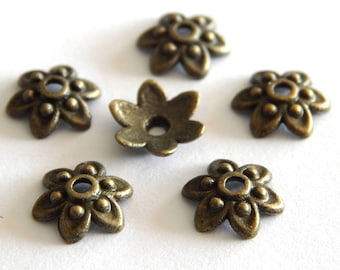 80 pearl caps 9 mm large flower / blossom bronze antique metal metal caps 9 x 3 mm