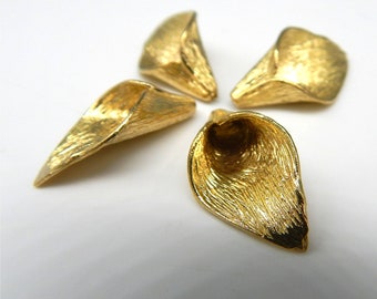 4 very large pearl caps gorgeous flower leaf gold 25 mm funnel-shaped curled