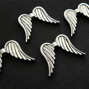 10 wings XXL 35 mm large silver antique angel wings large metal wing bead