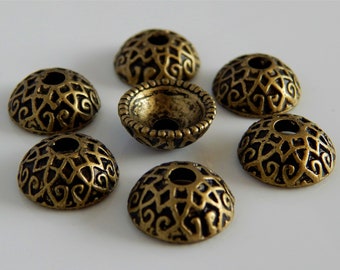 50 large bead caps 15 mm acrylic bronze antique 15 x 6 mm large hole 3.5 mm