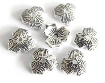 50 pearl caps 11 mm metal silver antique 3-leaf shape 11 x 2.5 mm