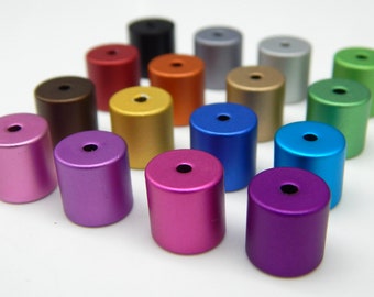 16 pieces aluminum beads roller tubes 10 x 10 mm aluminum anodized cylinder beads color mix roller beads