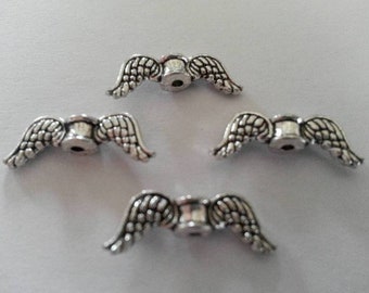 50 wings, playful little angel wings, antique silver, 18 mm wide