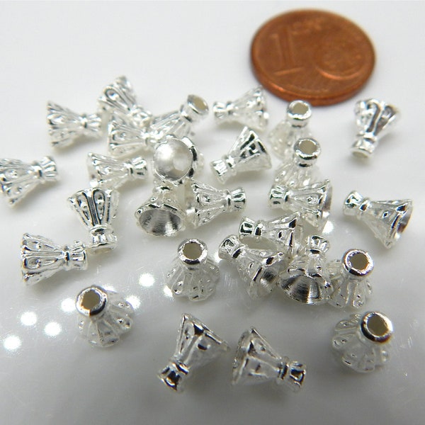 180 Mini Perlenkappen 5mm klein silber hell 5x4.5mm Perlkappen zB für kleine Mini Perlenengel