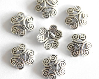 50 pearl caps 13 mm metal silver openwork pattern