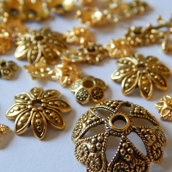 120 Stück Perlenkappen MIX Metall gold 6mm-15mm diverse Formen und Größen