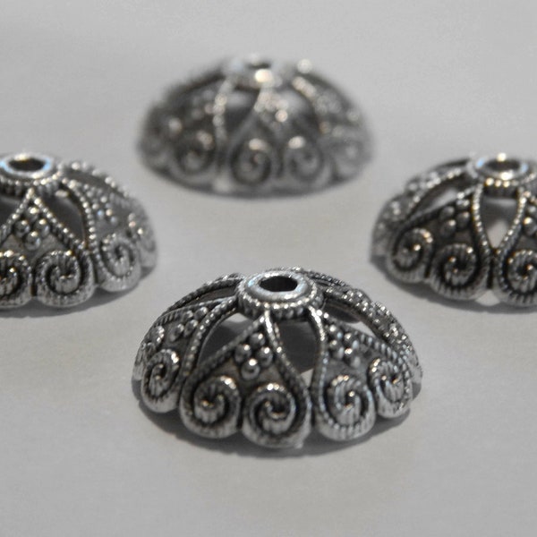 30 Perlenkappen 15mm groß herzige Blume silber Metall XL Perlkappe Metallkappe