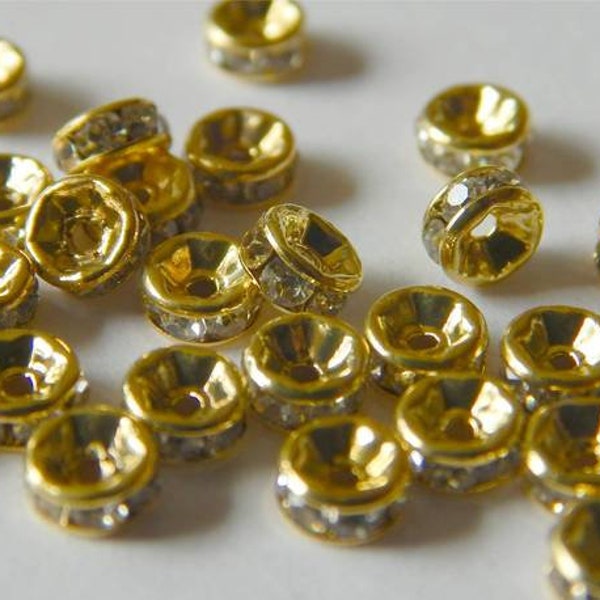 40 Rhinestone roundel rhinestone rings about 7 mm small gold rhinestone roundel