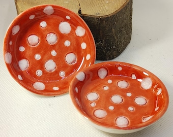 Handmade Toadstool Dishes, Set of 2 - Red Ceramic Mushroom Bowls