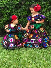 Vestido mexicano sin tirantes Sara, bordado floral hecho a mano, largo hasta los tobillos