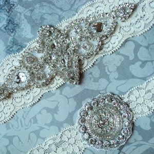 pearl and rhinestone garter set vintage rhinestones Style A1092 Wedding Garter Ivory Lace Wedding Garter Set bridal garter set